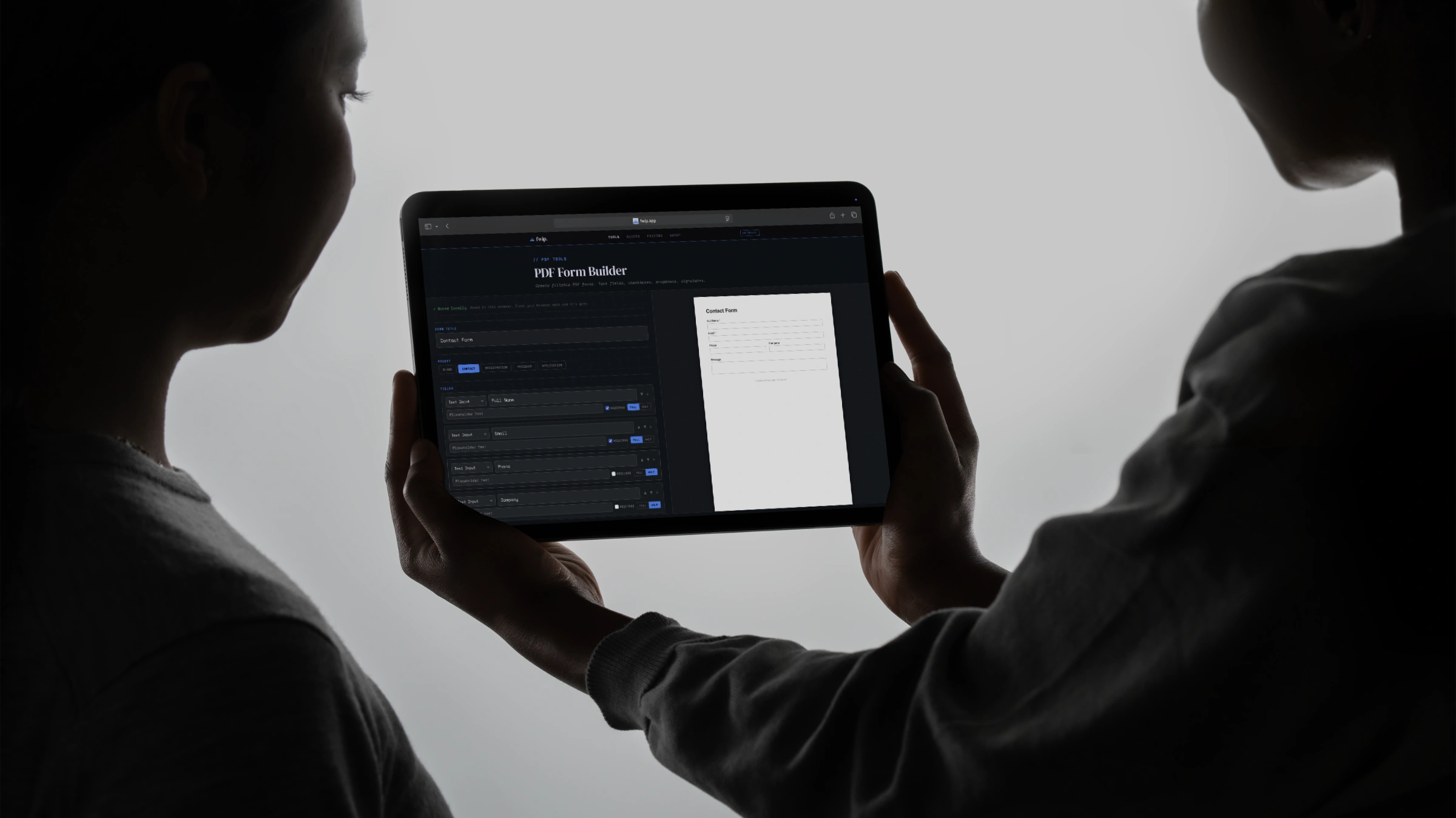 A fillable PDF form being built with draggable form fields