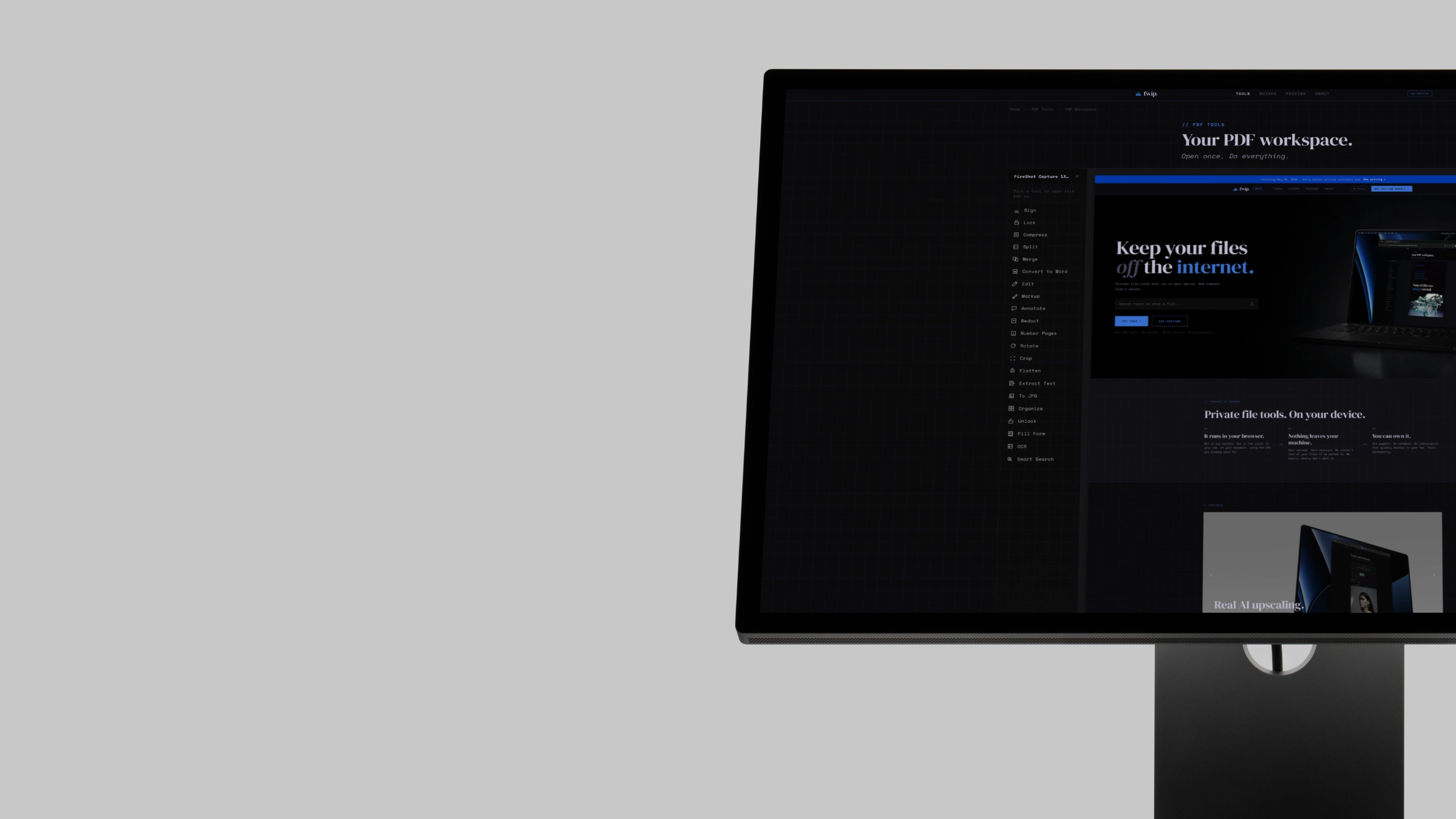 A PDF workspace open on a desktop monitor